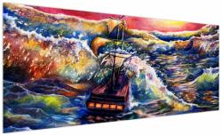Mivali Tablou - Navă pe valurile oceanului, aquarelă, dintr-o bucată 250x125 cm (V022808V250125)