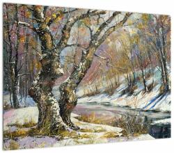Mivali Tablou pe sticlă cu peisaj de iarnă pictat, dintr-o bucată 70x50 cm pe sticlă (V022213V7050GD)