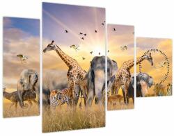 Mivali Tablou - Animae din Africa (cu ceas), din patru bucăți 110x75 cm cu ceas (V022143V11075C)