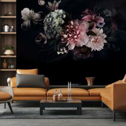Mivali Fototapet - Flori pe fond negru, vlies, 343x238 cm (T100038TQ7)