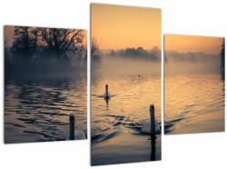 Mivali Tablou cu lebăde pe apă în ceață, din trei bucăți 90x60 cm (V020989V90603PCS)