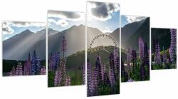 Mivali Tablou - scenariu cu flori de Lupin (cu ceas), din cinci bucăți 150x80 cm cu ceas (V021566V15080C)