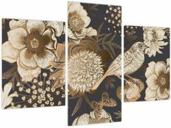 Mivali Tablou - Flori aurii pe fundal întunecat, din trei bucăți 90x60 cm (V023610V90603PCS)