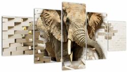 Mivali Tablou - Elefant spârgând peretele, din cinci bucăți 150x80 cm (V022794V150805PCS)