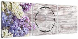 Mivali Tablou - Liliac pe lemn (cu ceas), din trei bucăți 90x30 cm cu ceas (V023335V9030C)