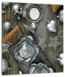 Mivali Tablou pe sticlă - decorațiuni argintii de Crăciun, dintr-o bucată 30x30 cm pe sticlă (V020310V3030GD)
