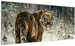 Mivali Tablou - Tigru într-o pădure înzăpezită, pictură în ulei, dintr-o bucată 100x40 cm (V023236V10040)