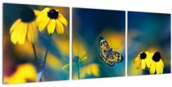 Mivali Tablou - Fluture galben și flori, din trei bucăți 90x30 cm (V022402V9030)