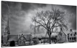 Mivali Tablou pe sticlă cu sat alb negru, dintr-o bucată 100x50 cm pe sticlă (V020397V10050GD)