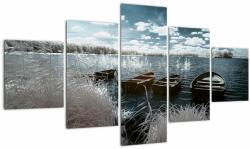 Mivali Tablou - Bărci de lemn pe lac, din cinci bucăți 125x70 cm (V021925V12570)