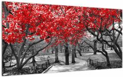 Mivali Tablou pe sticlă - Copaci roșii, Central Park, New York, dintr-o bucată 100x50 cm pe sticlă (V023117V10050GD)
