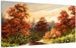 Mivali Tablou pe sticlă - Râu în peisaj de toamnă, dintr-o bucată 100x50 cm pe sticlă (V023239V10050GD)