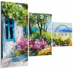 Mivali Tablou - Grădina din fața casei, pictură în ulei (cu ceas), din trei bucăți 90x70 cm cu ceas (V023178V9070C)