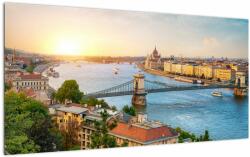 Mivali Tablou pe sticlă cu orașul Budapesta și râu, dintr-o bucată 100x50 cm pe sticlă (V020712V10050GD)