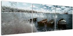 Mivali Tablou - Bărci de lemn pe lac, din trei bucăți 150x50 cm (V021925V15050)