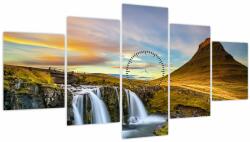 Mivali Tablou cu munții și cascade pe Islanda (cu ceas), din cinci bucăți 150x80 cm cu ceas (V020702V15080C)