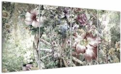 Mivali Tablou - Flori pe roata de lemn, din patru bucăți 160x80 cm (V023119V16080)