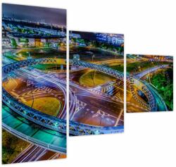 Mivali Tablou panorama orașului nocturn (cu ceas), din trei bucăți 90x70 cm cu ceas (V020639V9070C)