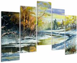 Mivali Tablou - Râu de iarnă, pictură în ulei, din cinci bucăți 125x90 cm (V023235V12590)