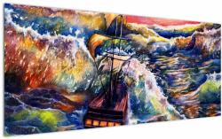 Mivali Tablou - Navă pe valurile oceanului, aquarelă, dintr-o bucată 120x50 cm (V022808V12050)