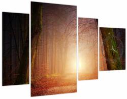 Mivali Tablou cu pădurea toamna în ceață (cu ceas), din patru bucăți 110x75 cm cu ceas (V020013V11075C)