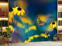 Mivali Fototapet - Flori galbene cu fluture, vlies, 196x136 cm (T100126TQ4)