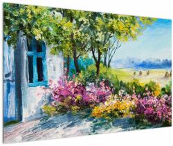 Mivali Tablou - Grădina din fața casei, pictură în ulei, dintr-o bucată 120x80 cm (V023178V12080)
