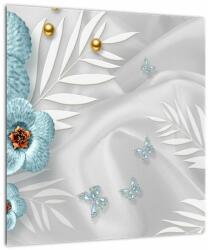 Mivali Tablou pe sticlă - 3D Flori albastre, dintr-o bucată 40x40 cm pe sticlă (V022971V4040GD)
