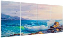 Mivali Tablou - Valuri lovind stânci, pictură în ulei, din patru bucăți 160x80 cm (V023069V16080)