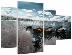 Mivali Tablou - Bărci de lemn pe lac (cu ceas), din patru bucăți 110x75 cm cu ceas (V021925V11075C)
