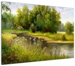 Mivali Tablou - Râu lângă pădure, pictură în ulei, dintr-o bucată 100x70 cm (V023250V10070)