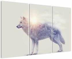 Mivali Tablou - Lupul arctic oglindit în peisaj sălbatic, din trei bucăți 120x80 cm (V023419V120803PCS)