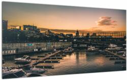 Mivali Tablou pe sticlă - orașul port, dintr-o bucată 100x50 cm pe sticlă (V020226V10050GD)