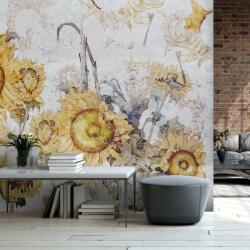 Mivali Fototapet - Floarea-soarelui pe perete, vlies, 245x170 cm (T100955TQ5)