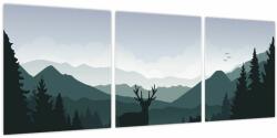 Mivali Tablou - Cerb cu lup pe stânci, din trei bucăți 90x30 cm (V023608V9030)