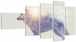 Mivali Tablou - Lupul arctic oglindit în peisaj sălbatic, din cinci bucăți 110x60 cm (V023419V11060)