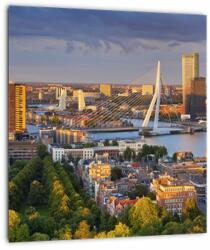 Mivali Tablou pe sticlă - Panorama Rotterdamului, Țările de Jos, dintr-o bucată 30x30 cm pe sticlă (V023175V3030GD)