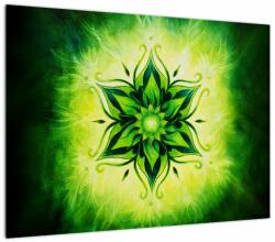 Mivali Tablou pe sticlă - Mandala de flori, fundal verde, dintr-o bucată 70x50 cm pe sticlă (V023489V7050GD)