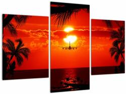 Mivali Tablou - apus de soare cu avion, din trei bucăți 90x60 cm (V020623V90603PCS)