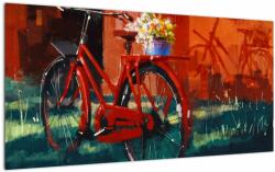 Mivali Tablou pe sticlă - Bicicleta roșie, pictură acrilică, dintr-o bucată 100x50 cm pe sticlă (V023222V10050GD)