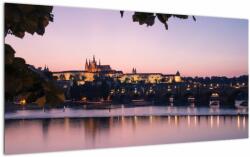 Mivali Tablou pe sticlă cu palatul din Praga și Vltava, dintr-o bucată 100x50 cm pe sticlă (V020901V10050GD)