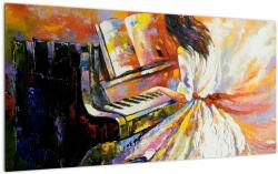 Mivali Tablou pe sticlă - Femeia cântând la pian, dintr-o bucată 100x50 cm pe sticlă (V023232V10050GD)