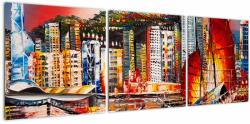 Mivali Tablou - Victoria Harbour, Hong Kong, pictură în ulei, din trei bucăți 120x40 cm (V023098V12040)