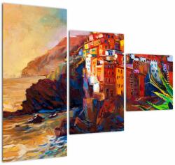 Mivali Tablou - Satul de coastă Cinque Terre, Riviera italiană, impresionismul modern (cu ceas), din trei bucăți 90x70 cm cu ceas (V023463V9070C)
