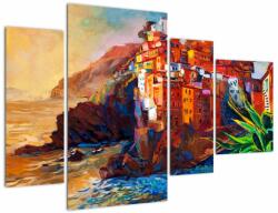 Mivali Tablou - Satul de coastă Cinque Terre, Riviera italiană, impresionismul modern (cu ceas), din patru bucăți 110x75 cm cu ceas (V023463V11075C)