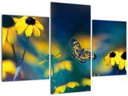 Mivali Tablou - Fluture galben și flori, din trei bucăți 90x60 cm (V022402V90603PCS)