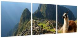 Mivali Tablou - Lama și Machu Picchu, din trei bucăți 90x30 cm (V023712V9030)