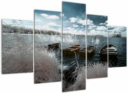 Mivali Tablou - Bărci de lemn pe lac, din cinci bucăți 150x105 cm (V021925V150105)