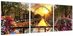 Mivali Tablou - Răsărit de soare la Amsterdam (cu ceas), din trei bucăți 90x30 cm cu ceas (V022467V9030C)