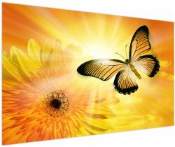 Mivali Tablou - Fluture galben cu flori, dintr-o bucată 150x100 cm (V022521V150100)